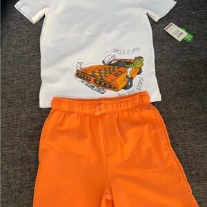 White Graphic Tee and Orange Shorts Set